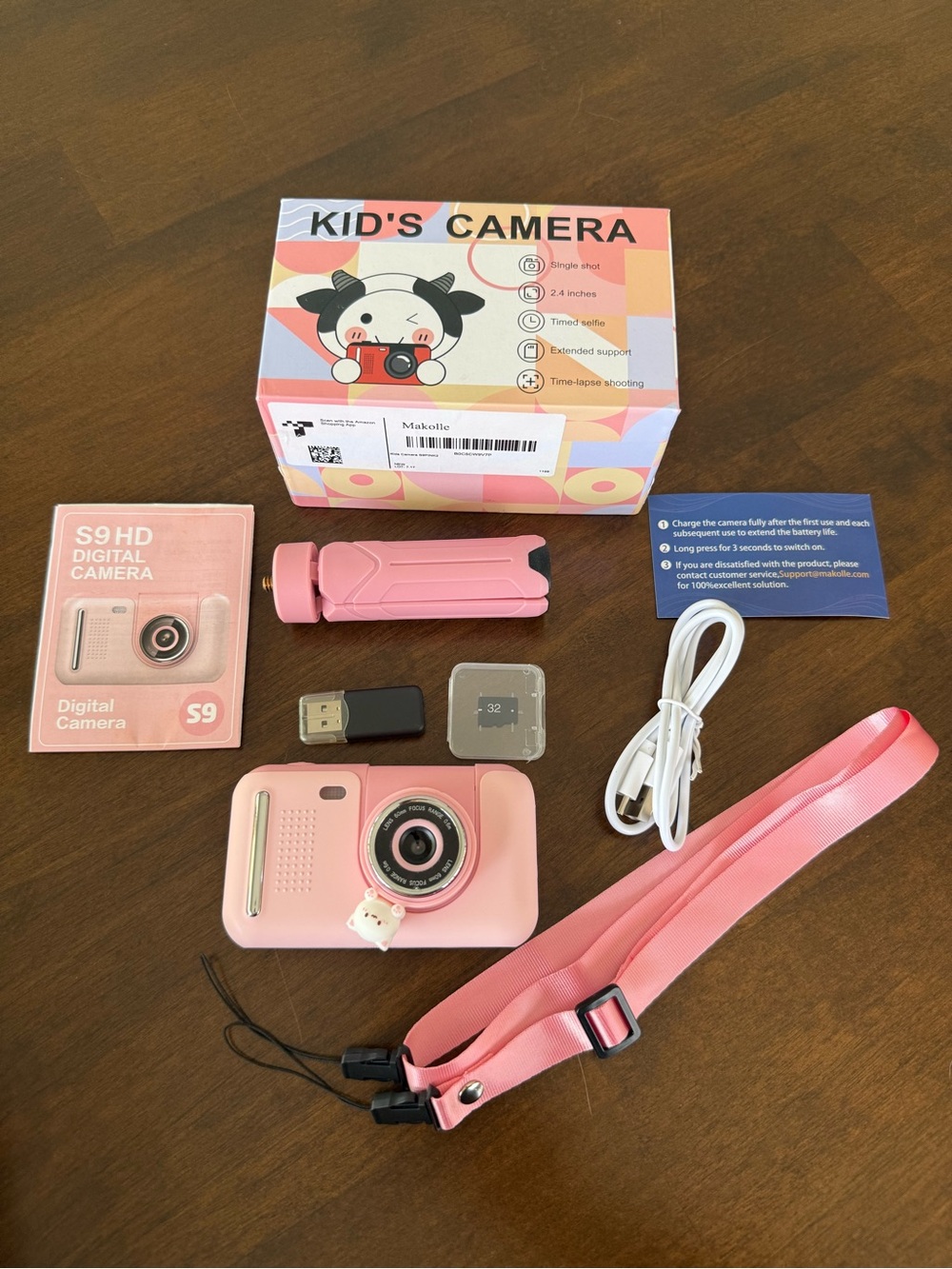 Pink S9 HD Kids Digital Camera Kit w Tripod 32GB Card Tested Working - Picture 8 of 9